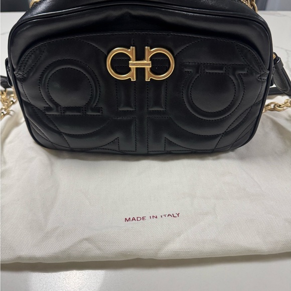 Salvatore Ferragamo Handbags - Salvatore Ferragamo Black Crossbody Bag with Gold Accents